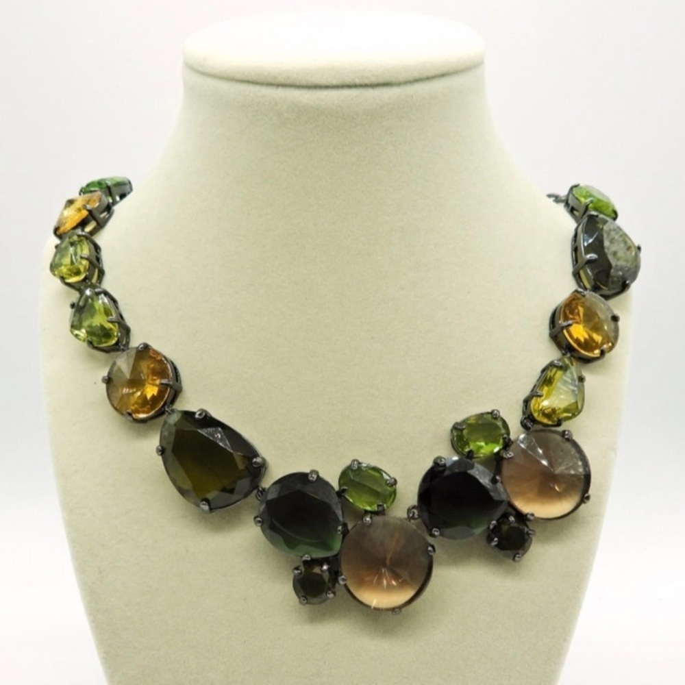 Large Gunmetal‎ & Gemstone Necklace 28”